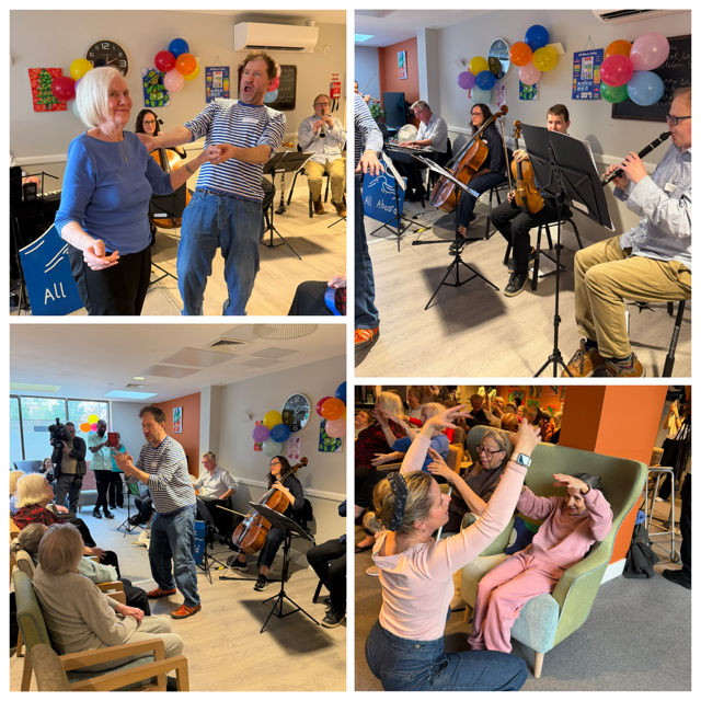 English National Opera Performance at Beachcroft Care Home Residents enjoying music and dance during an English National Opera visit.