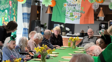 St Patrick’s Day Celebration at Broxbourne Nursing Home Residents enjoying a festive St Patrick’s Day gathering with decorations.