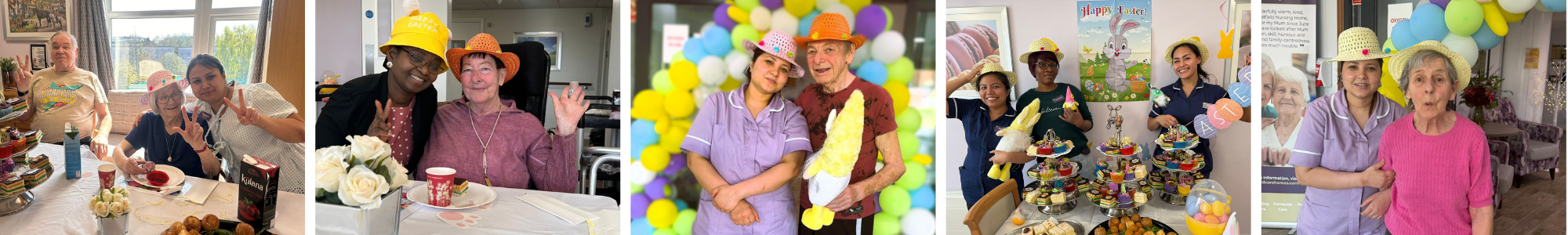 Easter Celebrations at Hatfield Nursing Home Residents and staff enjoying festive activities in vibrant hats.
