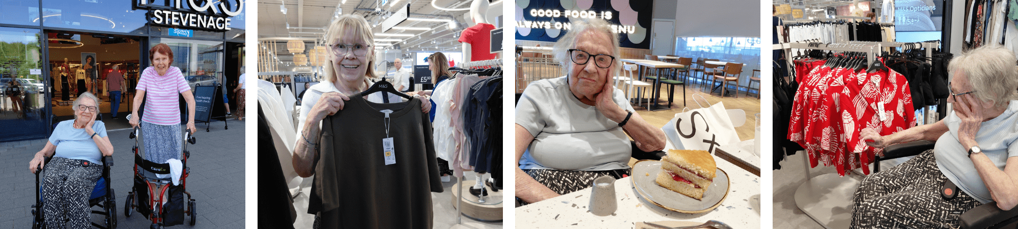 Elderly customers enjoy M&S shopping and in store cafe