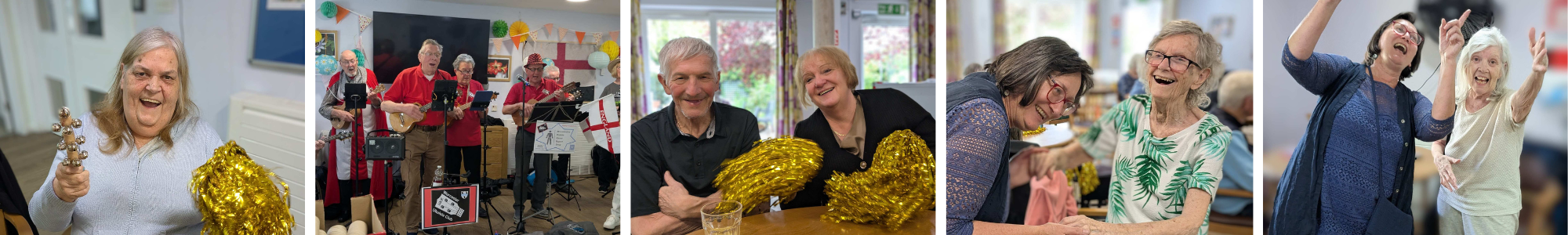 Smiling older adults celebrating at a festive community party