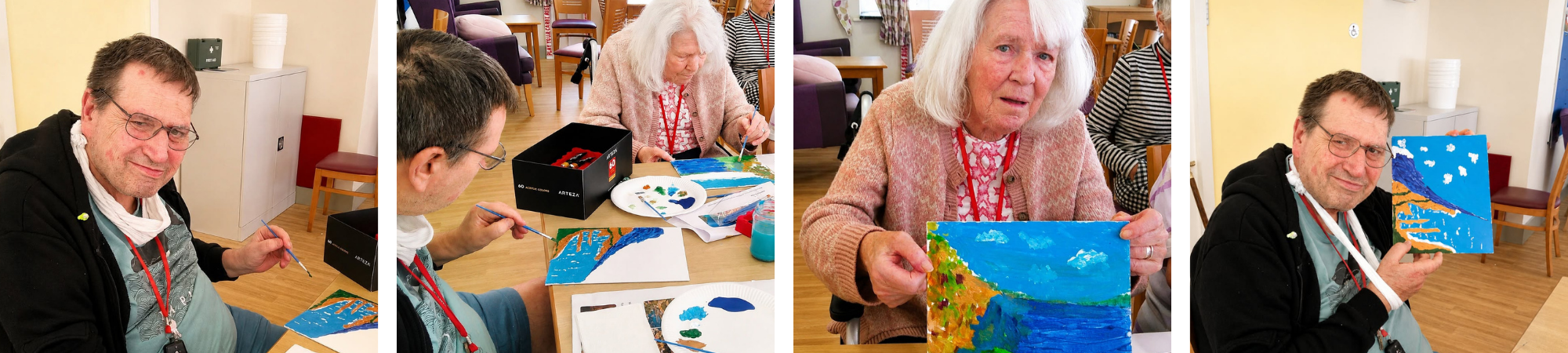 Elderly guest painting a colourful landscape in Tuscany cruise