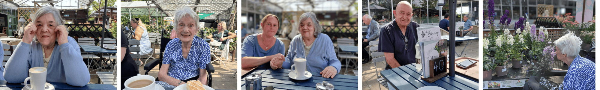 Senior couple enjoying café break at the garden centre greenhouse