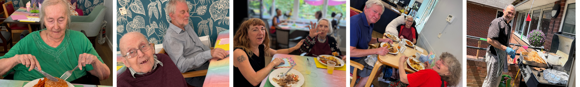 Residents and families enjoying a summer meal at Sycamore Court