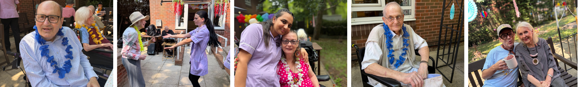 Smiling residents enjoying the Summer Garden Party sunshine