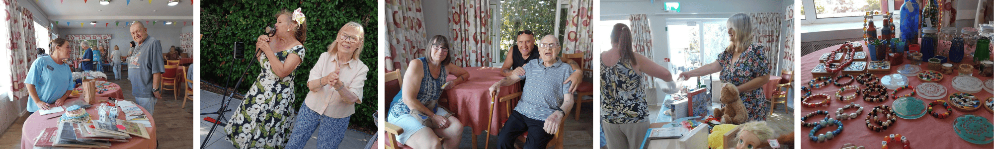 Elderly residents enjoying a community craft and charity event