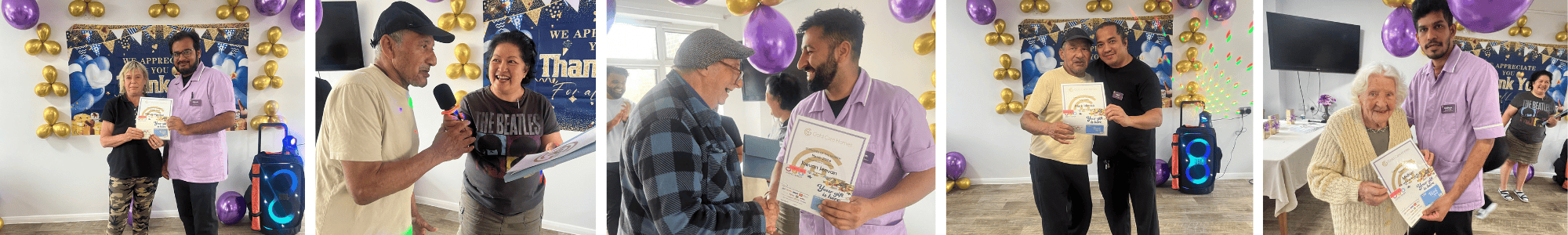 Local community members celebrating with appreciation certificates
