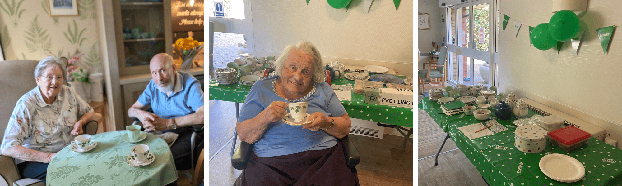Elderly residents enjoying afternoon tea at care home